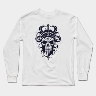 Pirate Portrait Skull Sea AdventureVector Graphic Long Sleeve T-Shirt